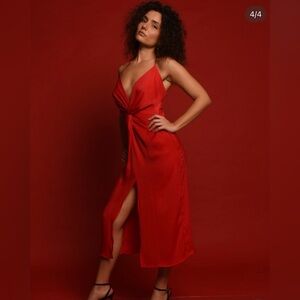 ZARA Red Twist-Front Slip Dress